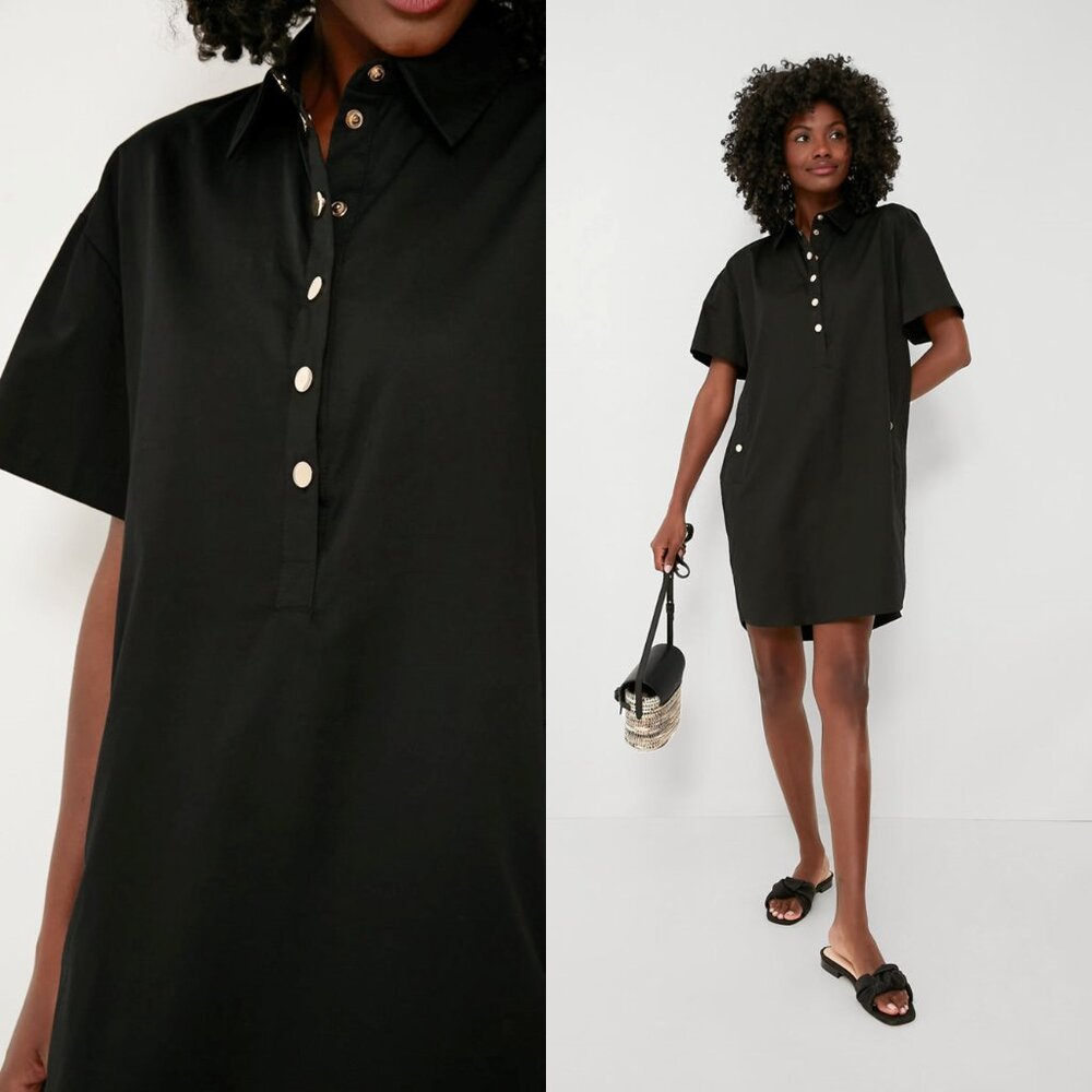 Pomander Place NEW Black Oakley Short Sleeve Relaxed Fit Mini Dress Size XS - Picture 3 of 12